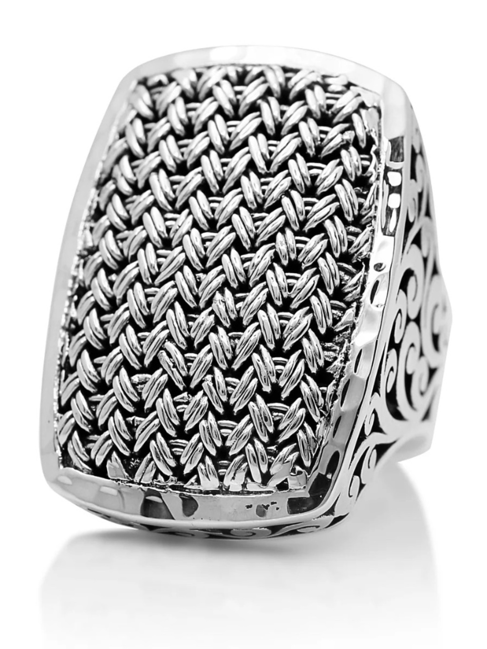 Lois Hill Silver Rectangular Textile Weave Cut-Out Ring